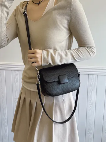 Bolso Bandolera Casual de Cuero PU para Mujer Bolso de Hombro Cuadrado Pequeño Bolso de Mano con Solapa Vintage