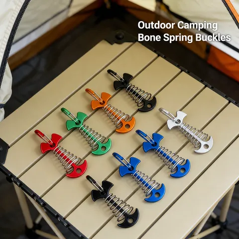 Outdoor Camping Deck Fishbone Pegs Aluminum Alloy Tent Fixed Anchors Spring Rope Buckles Portable Hiking Gear