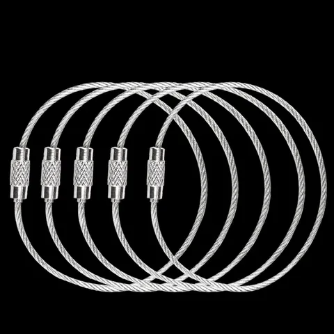 Stainless Steel Wire Rope Key Ring Metal Cable Keychain Heavy Duty Wire Loop For Outdoor Camping Office