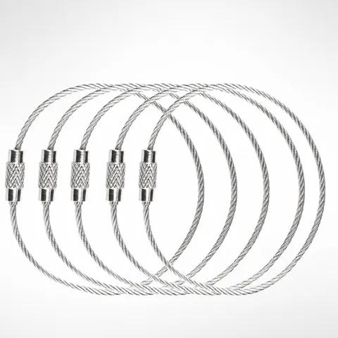 Stainless Steel Wire Rope Key Ring Metal Cable Keychain Heavy Duty Wire Loop For Outdoor Camping Office