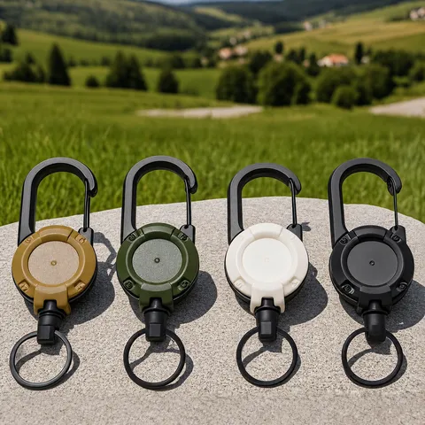 Zinc Alloy Retractable Carabiner Keychain Heavy Duty Pull Cord Reel Steel Wire Horseshoe Key Ring Outdoor EDC Gear