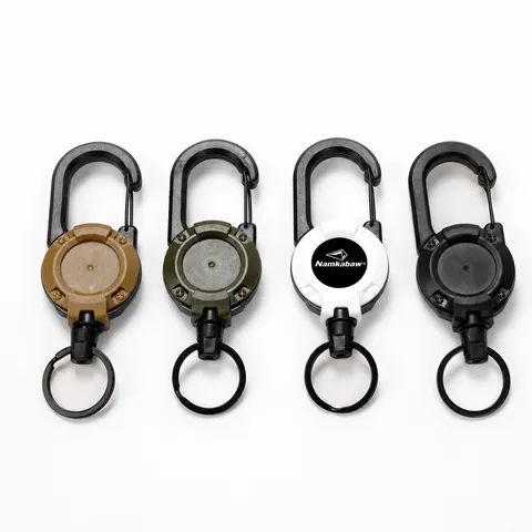 Zinc Alloy Retractable Carabiner Keychain Heavy Duty Pull Cord Reel Steel Wire Horseshoe Key Ring Outdoor EDC Gear