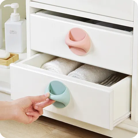 Poignée de Porte Adhésive Sans Poinçonnage Maison Créative Tiroir Rond Tirant en Plastique Bouton de Porte d'Armoire Finition Mate