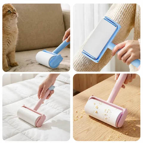 Cute Bear Lint Roller For Clothes Hair Removal Pet Fur Remover With Dust Cover And Replacement Rollers Plastic Cleaning Tool