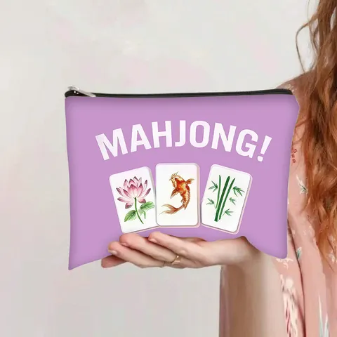 Mahjong Alfabet Print Canvas Cosmeticatas Grote Capaciteit Reistoilettas Organizer Schrijfwaren Opbergtas Voor Vrouwen Studenten