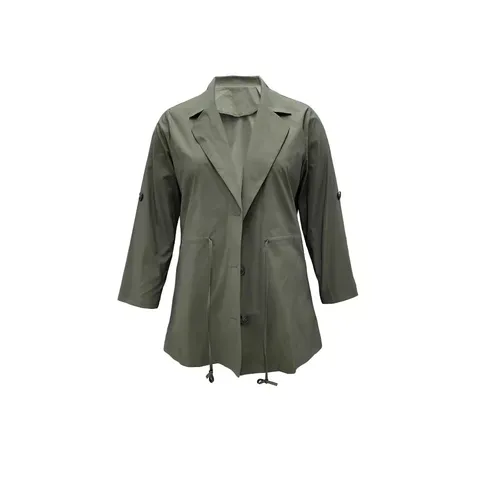 Women Casual Solid Color Lapel Long Sleeve Single Breasted Trench Coat With Belt Elegant Long Outerwear Jacket