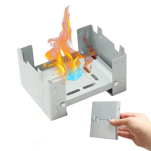 Réchaud à Alcool Solide en Métal Pliable Portable Camping en Plein Air Poêle de Poche Miniature Outil de Brûleur de Cuisine Extérieure