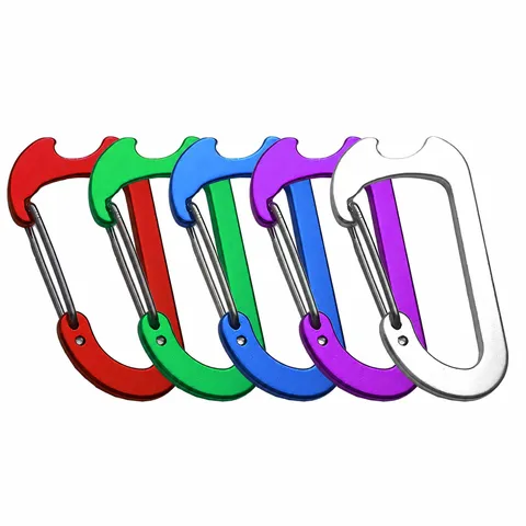 Outdoor D Shape Aluminum Alloy Carabiner Clip Heavy Duty Wire Gate Carabiner With Bottle Opener Key Chain Camping Hiking Gear