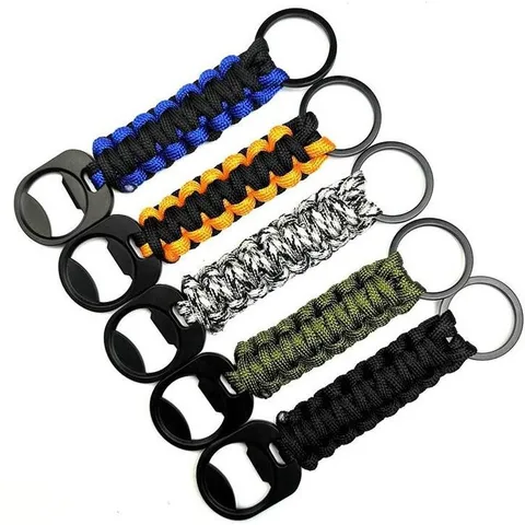 Outdoor Mountaineering Survival Paracord Keychain With Metal Bottle Opener Seven Core Braided Key Ring Backpack Pendant