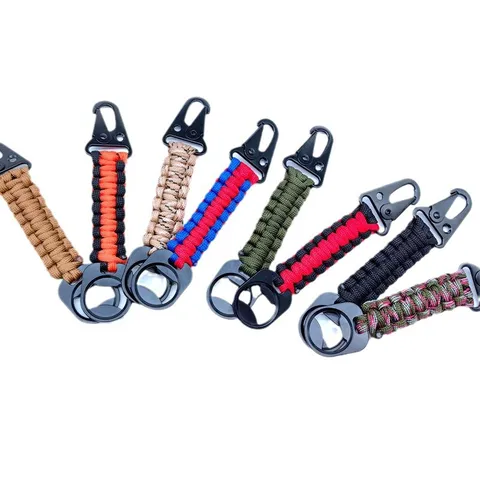 Outdoor Paracord Bottle Opener Keychain Eagle Beak Buckle Multi-Function Survival Rope EDC Carabiner Key Ring Pendant