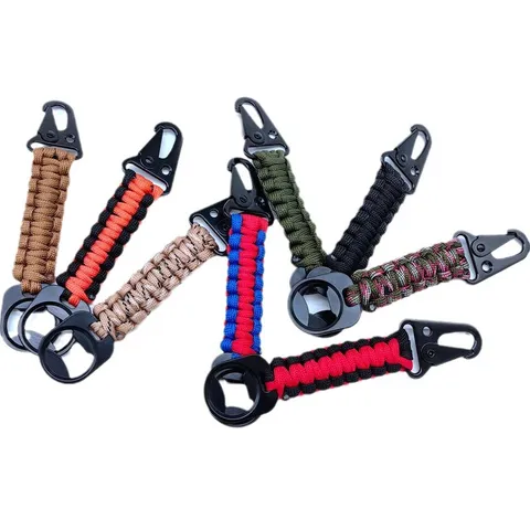 Outdoor Paracord Bottle Opener Keychain Eagle Beak Buckle Multi-Function Survival Rope EDC Carabiner Key Ring Pendant
