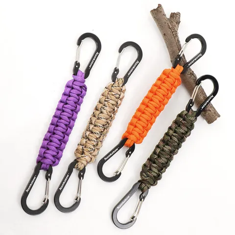 Outdoor Paracord Braided Keychain Metal Carabiner Handmade Survival Cord Key Ring Camping Hiking Bag Pendant