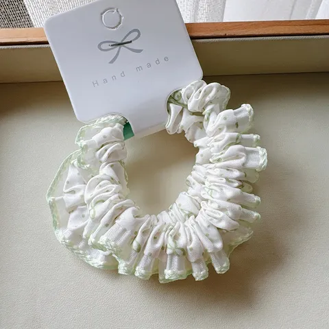 Women's Small Fresh Cotton Fabric Polka Dot Bow Hair Scrunchies Sweet Ruffle Floral Hair Ties For Girls Daily Hair Accessories