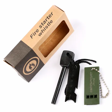 Outdoor Survival Vuurstarter Fluitje Set Magnesium Vuursteen Schraper Met Kraft Doos Voor Kamperen Wandelen