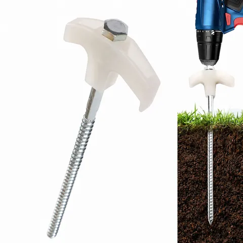 Carbon Steel Luminous Threaded Tent Stake Hexagonal Ground Nail Camping Accessory Electric Screw-in Tent Peg Puller