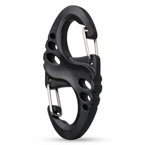 Mini 8 Shape Plastic Carabiner S-Biner Backpack Connecting Ring Stainless Steel Wire Spring Gate Outdoor Hiking Camping Clip