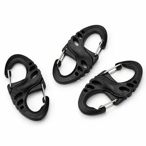 Mini 8 Shape Plastic Carabiner S-Biner Backpack Connecting Ring Stainless Steel Wire Spring Gate Outdoor Hiking Camping Clip