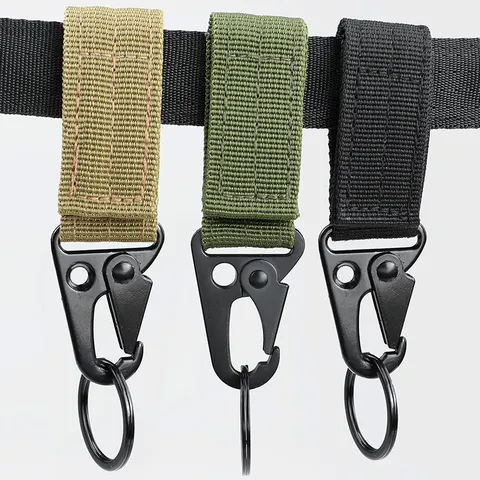 Tactical Webbing Carabiner Keychain Set Outdoor Military Backpack Hanging Hook Gear Clip Travel Camping Accessories