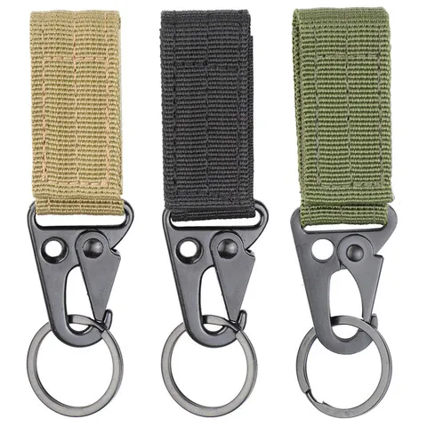 Tactical Webbing Carabiner Keychain Set Outdoor Military Backpack Hanging Hook Gear Clip Travel Camping Accessories