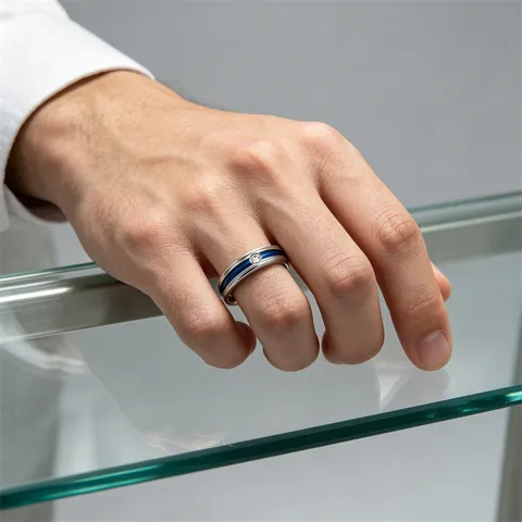 Minimalistisch Titanestaal Paar Ring Groef Druppel Lijm Strass Roestvrij Staal Mode Sieraden Vingerring Cadeau