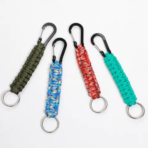 Outdoor DIY Paracord Braided Keychain Multifunctional Portable Carabiner Nylon Rope Metal Key Ring EDC Gear