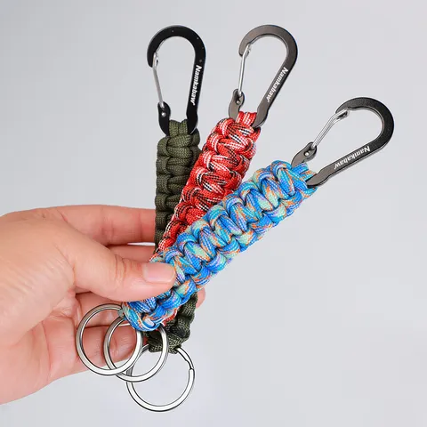 Outdoor DIY Paracord Braided Keychain Multifunctional Portable Carabiner Nylon Rope Metal Key Ring EDC Gear