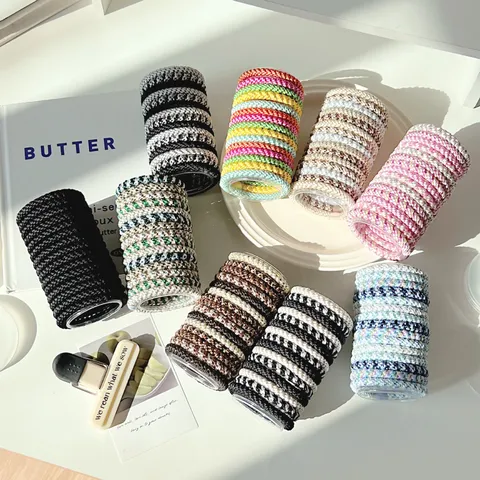 Women Braided High Elastic Hair Ties Thickened Ponytail Holders Solid Color Seamless Nylon Hair Bands Hair Accessories Everyday Fashion Jewelry