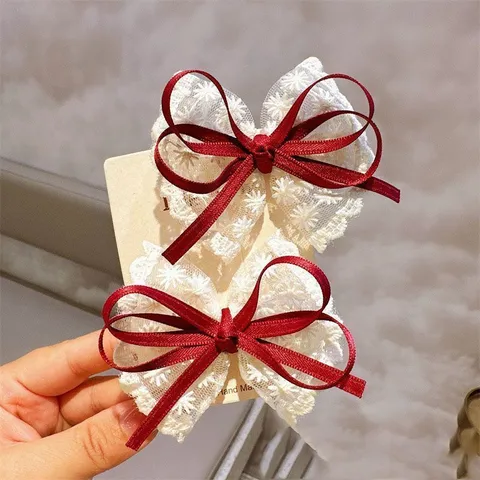 Korean Style Lace Bow Hair Clips For Girls Handmade Embroidered Floral Hairpins Sweet Princess Hair Accessories