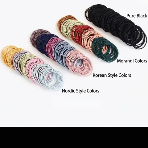 100Pcs Minimalist Seamless Thin Hair Ties Elastic Resin Hair Bands For Women Kids Multicolor Morandi Black Ponytail Holder