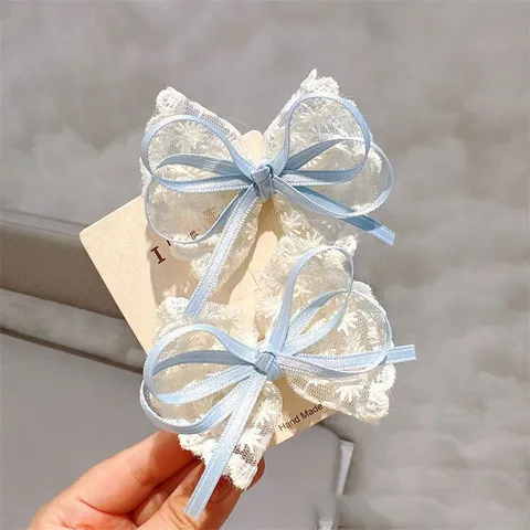 Korean Style Lace Bow Hair Clips For Girls Handmade Embroidered Floral Hairpins Sweet Princess Hair Accessories