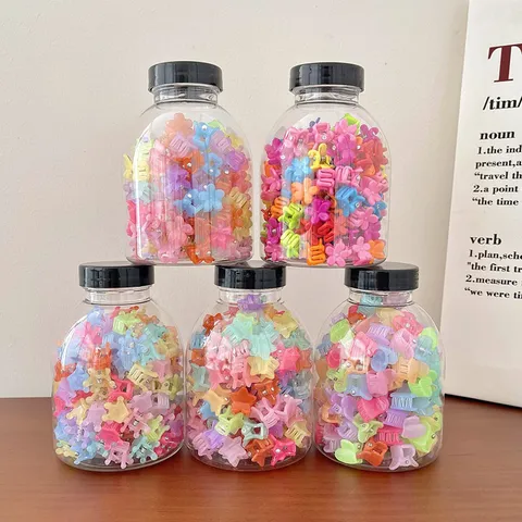 Kids High Elastic Rubber Hair Bands Jar Colorful Mini Hair Clips Cute Hair Accessories For Baby Girls Hair Ties Set