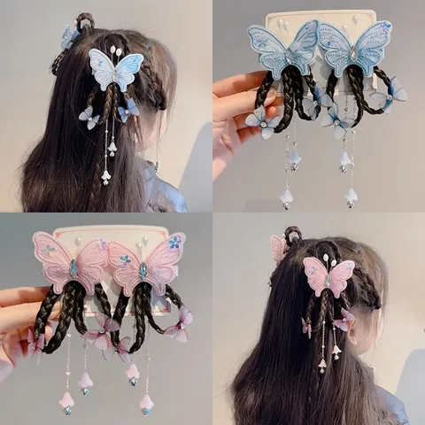 Mollette per Capelli a Farfalla in Stile Cinese per Ragazze Con Trecce di Parrucca Nappe Campanelli Ricamo Accessori Capelli