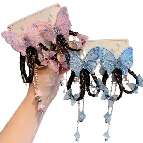Mollette per Capelli a Farfalla in Stile Cinese per Ragazze Con Trecce di Parrucca Nappe Campanelli Ricamo Accessori Capelli