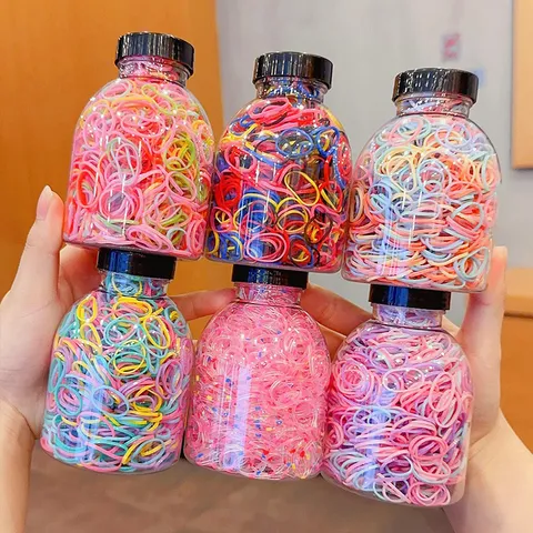 Kids High Elastic Rubber Hair Bands Jar Colorful Mini Hair Clips Cute Hair Accessories For Baby Girls Hair Ties Set