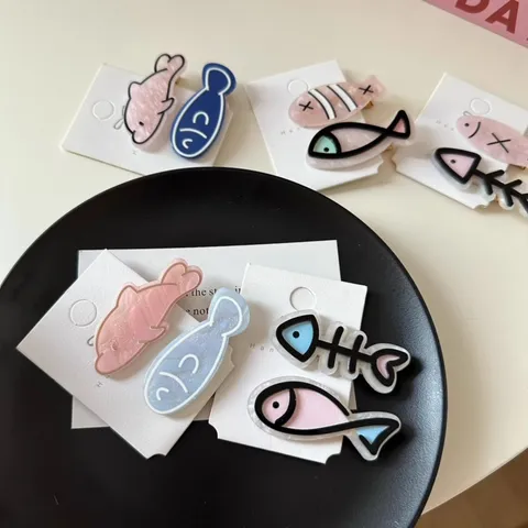 Cartoon Fish Bone Hair Clips Cute Acrylic Animal Dolphin Hairpins Duckbill Clips For Kids Girls Women Summer Hair Accessories