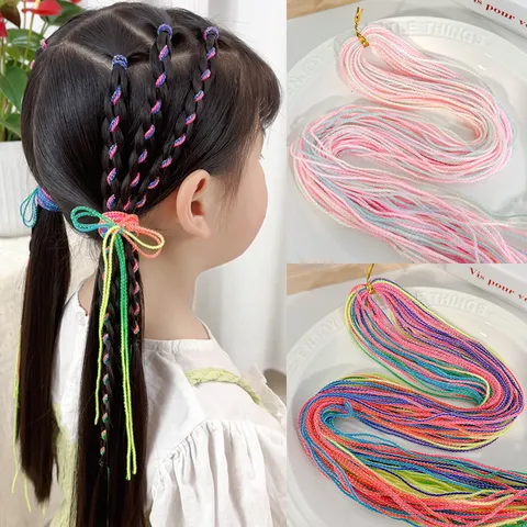 Handmade Colorful Children Braiding Hair Ropes For Girls DIY Dirty Braids Gradient Ribbon Hair Ties Styling Accessories Gift