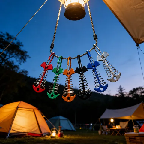 Outdoor Camping Deck Fishbone Pegs Aluminum Alloy Tent Fixed Anchors Spring Rope Buckles Portable Hiking Gear