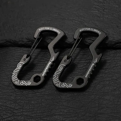 Multifunktionaler Aluminium Karabiner D Ring Haken Tragbares Outdoor Camping Werkzeug Mit Flaschenöffner Und Schlüssel Schwarz
