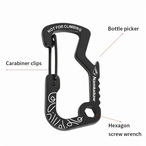 Multifunktionaler Aluminium Karabiner D Ring Haken Tragbares Outdoor Camping Werkzeug Mit Flaschenöffner Und Schlüssel Schwarz