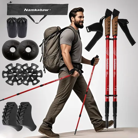 Bastoncini da Trekking Regolabili da Esterno in Lega di Alluminio Bastoni da Passeggio con Set di Accessori per Sport da Campeggio
