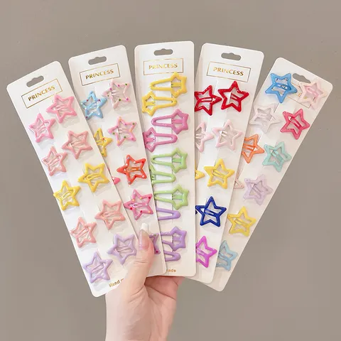 Children's Colorful Star Heart BB Hair Clips Macaron Five-Pointed Star Polka Dot Metal Hair Pins Sweet Girls Kids Hair Accessories Gift