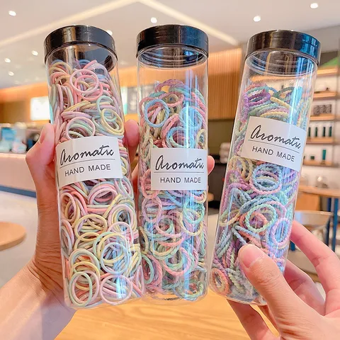 Kids Colorful Elastic Hair Ties Small Seamless Hair Bands For Babies Toddlers Girls Ponytail Rainbow Rubber Bands Jar Packaging