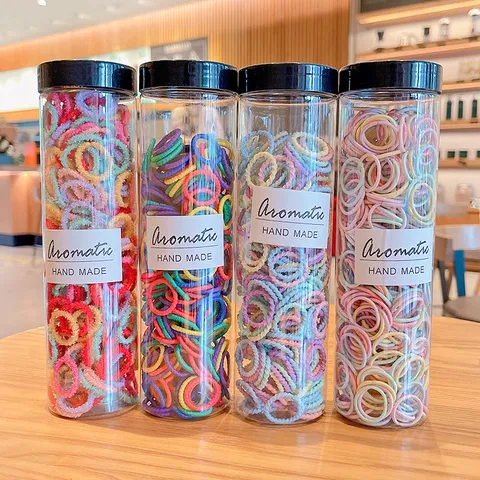 Kids Colorful Elastic Hair Ties Small Seamless Hair Bands For Babies Toddlers Girls Ponytail Rainbow Rubber Bands Jar Packaging