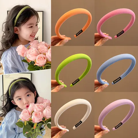 Serre-tête Rembourré de Couleur Bonbon pour Filles Fait à la Main en Tissu Acrylique Solide Accessoires Cheveux Doux pour Enfants