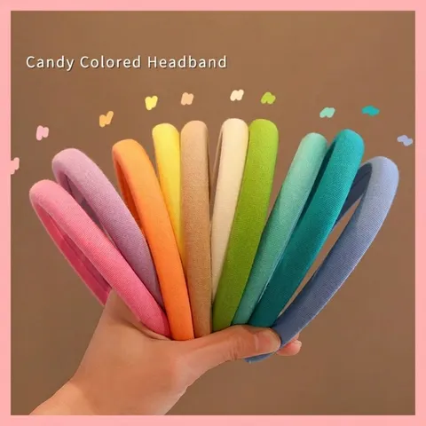 Serre-tête Rembourré de Couleur Bonbon pour Filles Fait à la Main en Tissu Acrylique Solide Accessoires Cheveux Doux pour Enfants