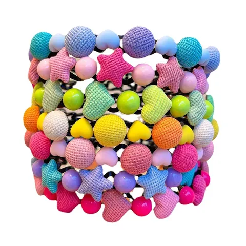 Kids Anti-slip Zigzag Headband With Small Clips Heart Star Beads Lacquered Plastic Resin Hairband For Girls Bangs Organizer