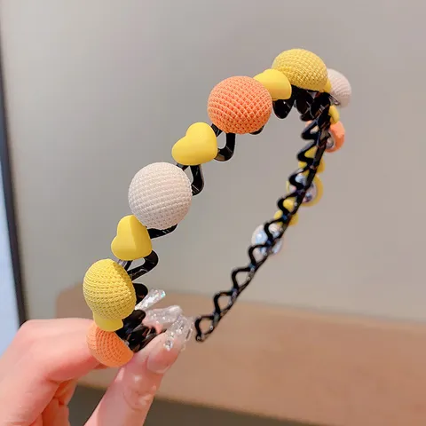 Kids Anti-slip Zigzag Headband With Small Clips Heart Star Beads Lacquered Plastic Resin Hairband For Girls Bangs Organizer