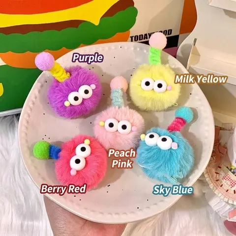 Pinza de Pelo de Muñeca Excéntrica de Hilo de Punto Hecha a Mano para Niñas Ojos Grandes Antena Espiral Accesorio para el Cabello de Peluche