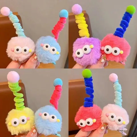 Pinza de Pelo de Muñeca Excéntrica de Hilo de Punto Hecha a Mano para Niñas Ojos Grandes Antena Espiral Accesorio para el Cabello de Peluche
