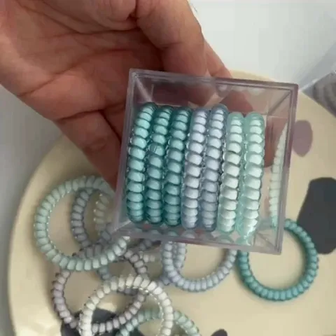 Women's Minimalist Elastic Spiral Hair Ties Telephone Cord Hair Bands Resin Plastic Gradient Color Boxed Korean Style Hair Accessories